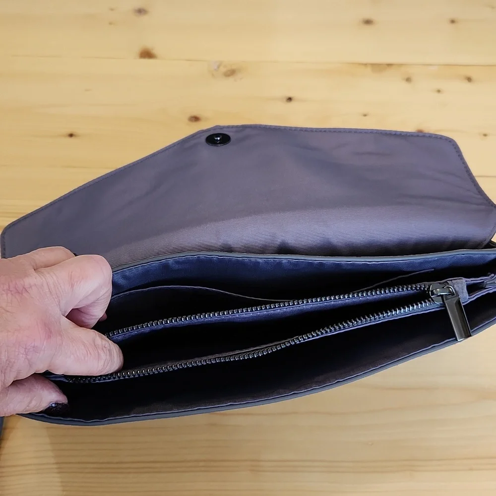 White House Black Market Envelope Clutch Wristlet Handbag Gray Suede - Picture 7 of 12